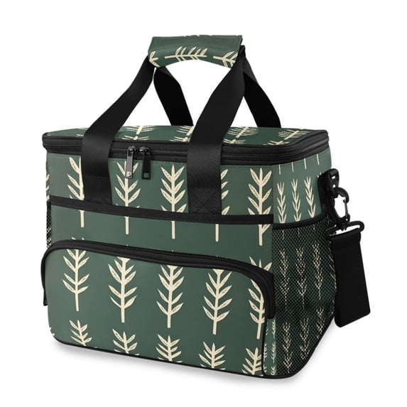FORMRS Insulated Cooler Bag 24 Cans Capacity Soft Leakproof Lunch Box with Side Pockets, Dark Green Leaves