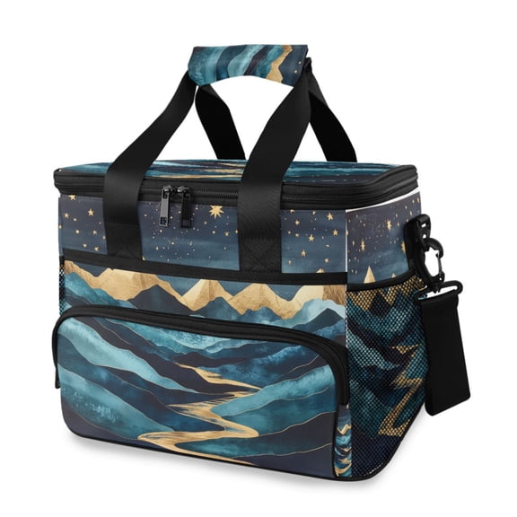 FORMRS Insulated Cooler Bag 24 Cans Capacity Soft Leakproof Lunch Box with Side Pockets, Dark Mountains