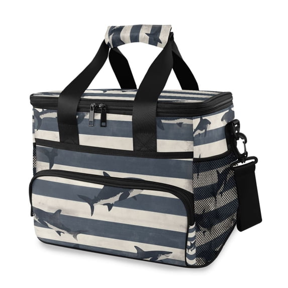 FORMRS Insulated Cooler Bag 24 Cans Capacity Soft Leakproof Lunch Box with Side Pockets, Dark Sharks