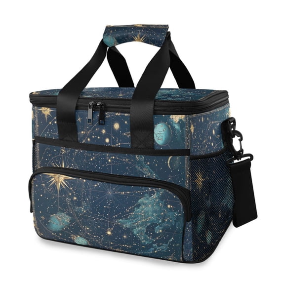 FORMRS Insulated Cooler Bag 24 Cans Capacity Soft Leakproof Lunch Box with Side Pockets, Dark Star Map