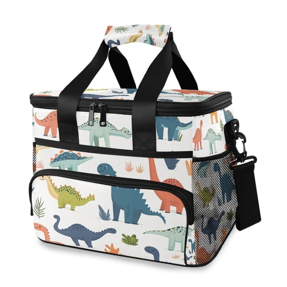 FORMRS Insulated Cooler Bag 24 Cans Capacity Soft Leakproof Lunch Box with Side Pockets, Dinosaur Pattern