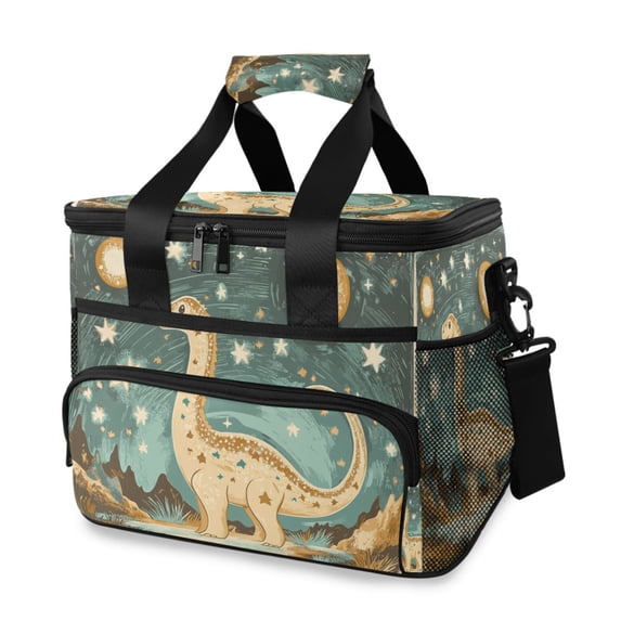 FORMRS Insulated Cooler Bag 24 Cans Capacity Soft Leakproof Lunch Box with Side Pockets, Dinosaur with Stars