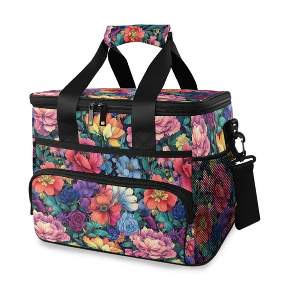 FORMRS Insulated Cooler Bag 24 Cans Capacity Soft Leakproof Lunch Box with Side Pockets, Ethereal Floral Harmony