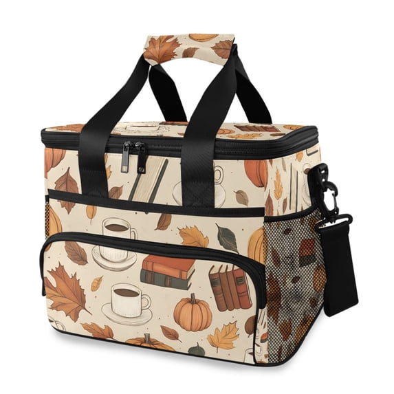 FORMRS Insulated Cooler Bag 24 Cans Capacity Soft Leakproof Lunch Box with Side Pockets, Fall Book