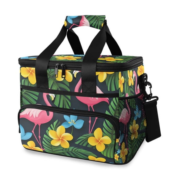 FORMRS Insulated Cooler Bag 24 Cans Capacity Soft Leakproof Lunch Box with Side Pockets, Flamingo Floral Pattern