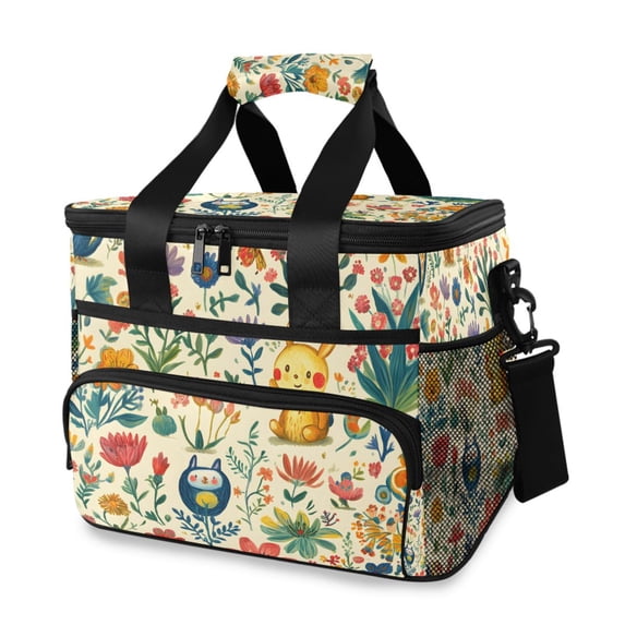 FORMRS Insulated Cooler Bag 24 Cans Capacity Soft Leakproof Lunch Box with Side Pockets, Floral Animals