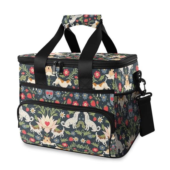 FORMRS Insulated Cooler Bag 24 Cans Capacity Soft Leakproof Lunch Box with Side Pockets, Floral Dogs Pattern