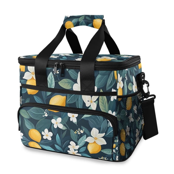 FORMRS Insulated Cooler Bag 24 Cans Capacity Soft Leakproof Lunch Box with Side Pockets, Floral Lemon