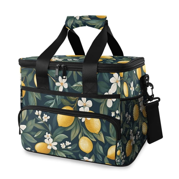 FORMRS Insulated Cooler Bag 24 Cans Capacity Soft Leakproof Lunch Box with Side Pockets, Floral Lemons