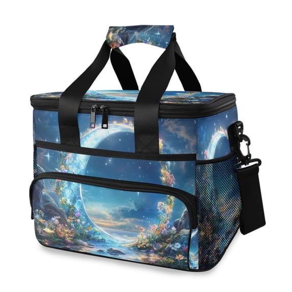 FORMRS Insulated Cooler Bag 24 Cans Capacity Soft Leakproof Lunch Box with Side Pockets, Floral Moon