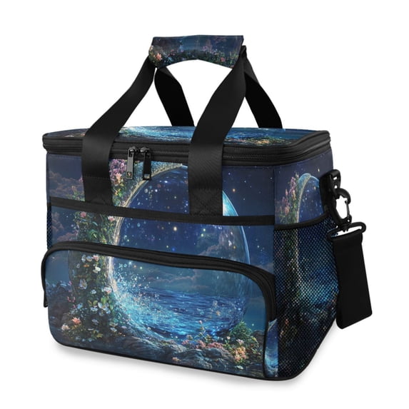 FORMRS Insulated Cooler Bag 24 Cans Capacity Soft Leakproof Lunch Box with Side Pockets, Floral Occean