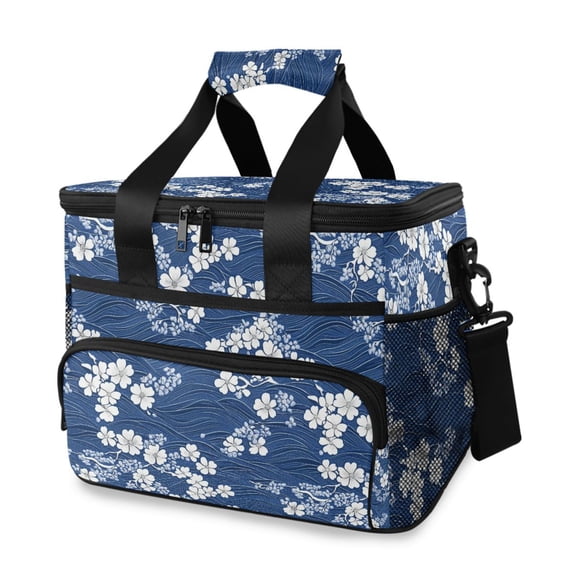 FORMRS Insulated Cooler Bag 24 Cans Capacity Soft Leakproof Lunch Box with Side Pockets, Floral Ocean Waves