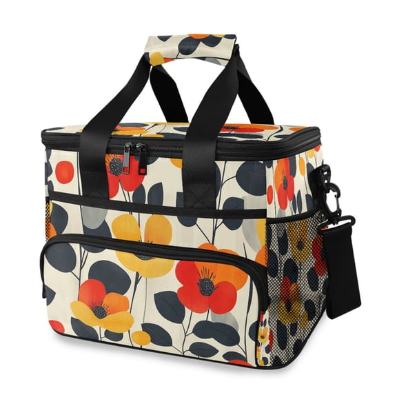 FORMRS Insulated Cooler Bag 24 Cans Capacity Soft Leakproof Lunch Box with Side Pockets, Floral Pattern