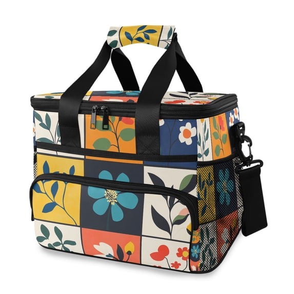 FORMRS Insulated Cooler Bag 24 Cans Capacity Soft Leakproof Lunch Box with Side Pockets, Floral Patterns