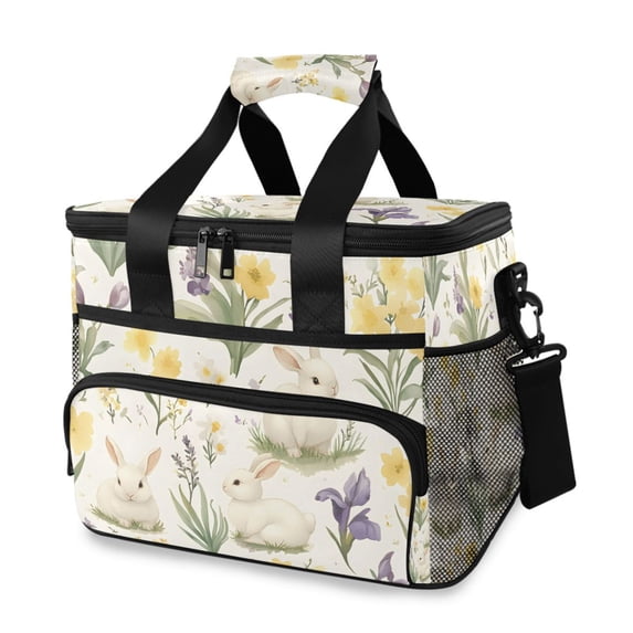 FORMRS Insulated Cooler Bag 24 Cans Capacity Soft Leakproof Lunch Box with Side Pockets, Floral Rabbit
