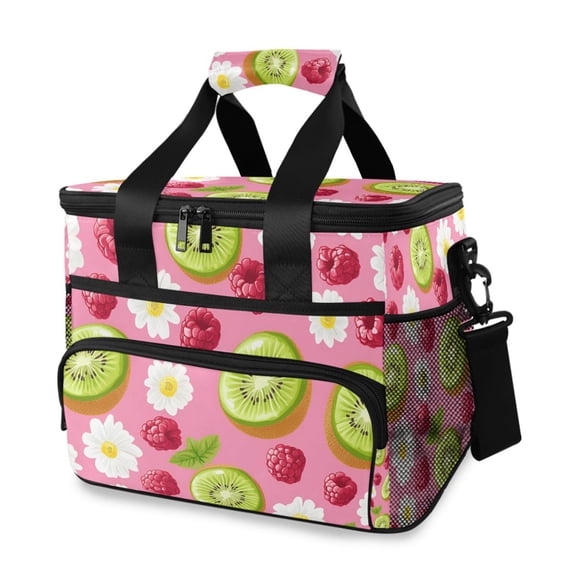 FORMRS Insulated Cooler Bag 24 Cans Capacity Soft Leakproof Lunch Box with Side Pockets, Floral Raspberries