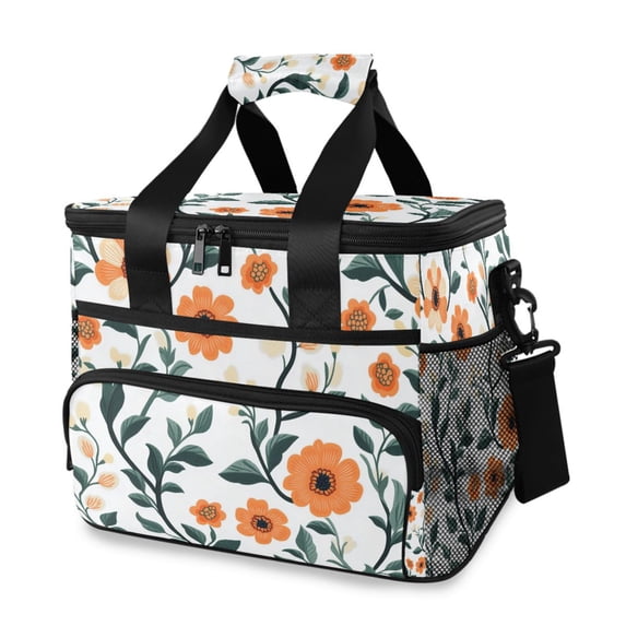 FORMRS Insulated Cooler Bag 24 Cans Capacity Soft Leakproof Lunch Box with Side Pockets, Flowers Pattern