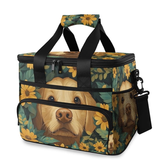 FORMRS Insulated Cooler Bag 24 Cans Capacity Soft Leakproof Lunch Box with Side Pockets, Flowers and Dog