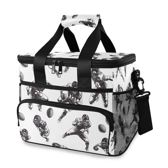 FORMRS Insulated Cooler Bag 24 Cans Capacity Soft Leakproof Lunch Box with Side Pockets, Football Player Pattern