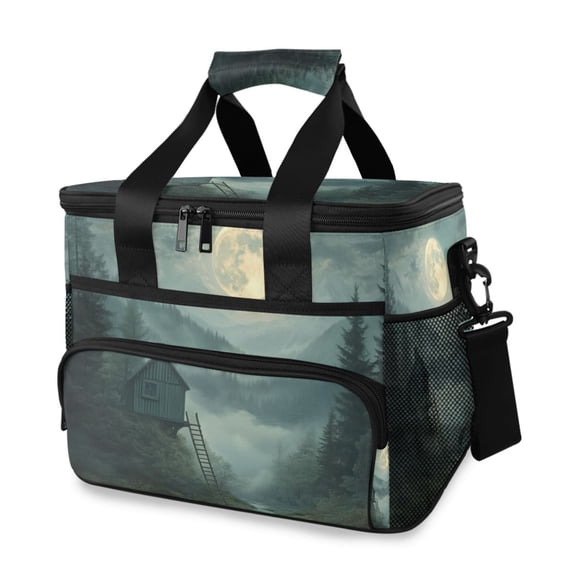 FORMRS Insulated Cooler Bag 24 Cans Capacity Soft Leakproof Lunch Box with Side Pockets, Forest House