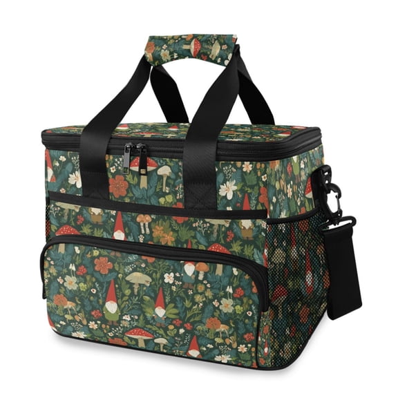 FORMRS Insulated Cooler Bag 24 Cans Capacity Soft Leakproof Lunch Box with Side Pockets, Forest Mushroom Pattern