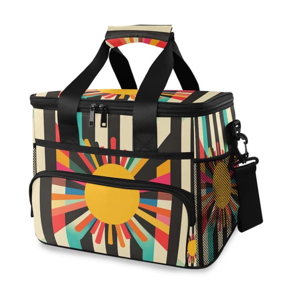 FORMRS Insulated Cooler Bag 24 Cans Capacity Soft Leakproof Lunch Box with Side Pockets, Geometric Sun