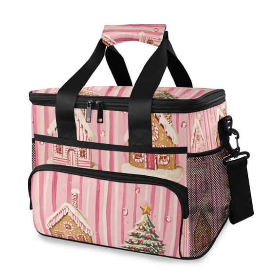FORMRS Insulated Cooler Bag 24 Cans Capacity Soft Leakproof Lunch Box with Side Pockets, Gingerbread Houses