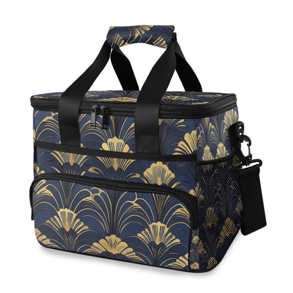FORMRS Insulated Cooler Bag 24 Cans Capacity Soft Leakproof Lunch Box with Side Pockets, Gold Art Pattern