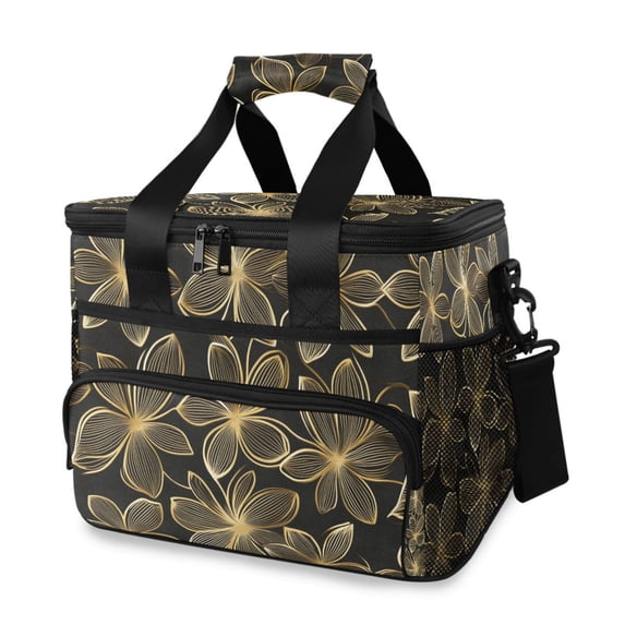 FORMRS Insulated Cooler Bag 24 Cans Capacity Soft Leakproof Lunch Box with Side Pockets, Golden Elegance