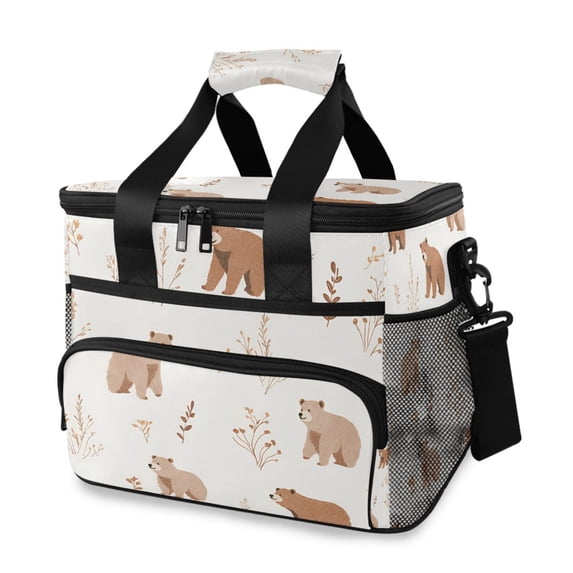 FORMRS Insulated Cooler Bag 24 Cans Capacity Soft Leakproof Lunch Box with Side Pockets, Gray Bears