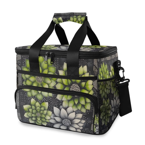 FORMRS Insulated Cooler Bag 24 Cans Capacity Soft Leakproof Lunch Box with Side Pockets, Gray Floral