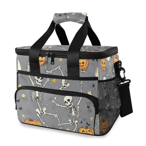 FORMRS Insulated Cooler Bag 24 Cans Capacity Soft Leakproof Lunch Box with Side Pockets, Gray Halloween Dancing