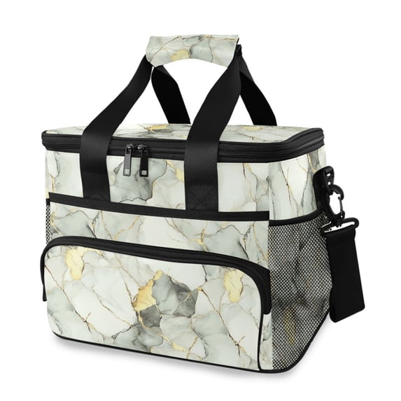 FORMRS Insulated Cooler Bag 24 Cans Capacity Soft Leakproof Lunch Box with Side Pockets, Gray Marble Pattern