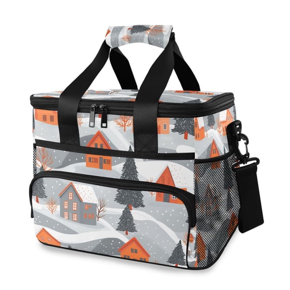 FORMRS Insulated Cooler Bag 24 Cans Capacity Soft Leakproof Lunch Box with Side Pockets, Gray Snow Houses