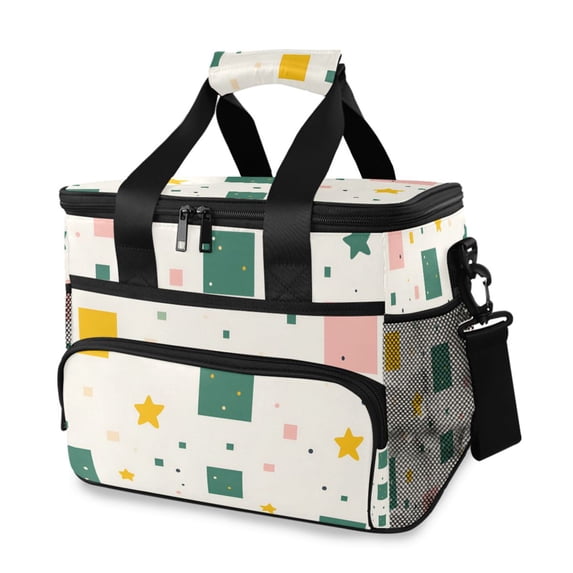 FORMRS Insulated Cooler Bag 24 Cans Capacity Soft Leakproof Lunch Box with Side Pockets, Green Abstract Pattern