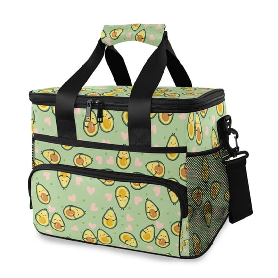 FORMRS Insulated Cooler Bag 24 Cans Capacity Soft Leakproof Lunch Box with Side Pockets, Green Avocado Pattern