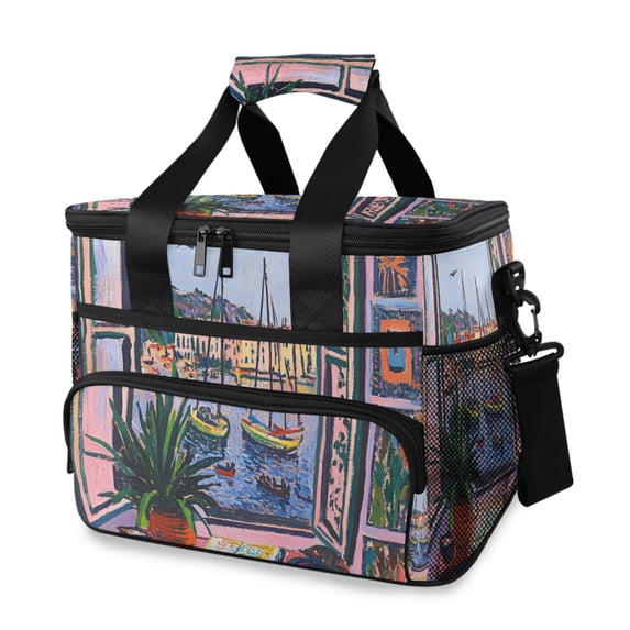FORMRS Insulated Cooler Bag 24 Cans Capacity Soft Leakproof Lunch Box with Side Pockets, Green Boat