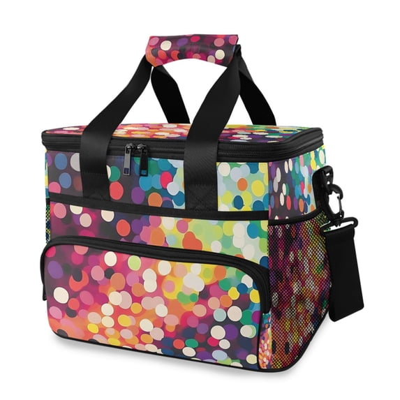 FORMRS Insulated Cooler Bag 24 Cans Capacity Soft Leakproof Lunch Box with Side Pockets, Green Colorful Circles