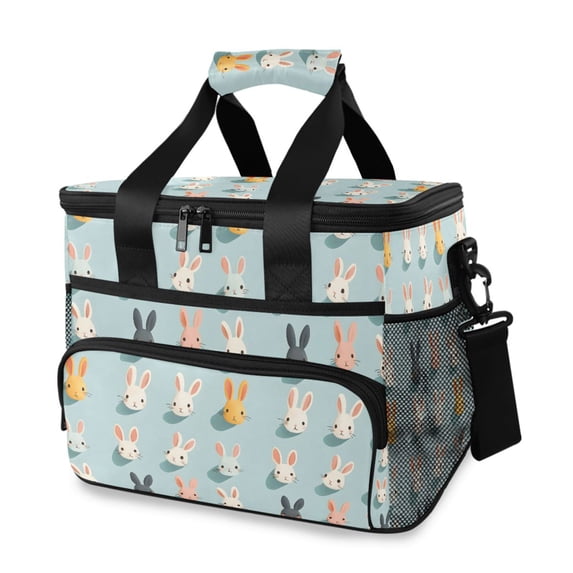FORMRS Insulated Cooler Bag 24 Cans Capacity Soft Leakproof Lunch Box with Side Pockets, Green Cute Rabbits