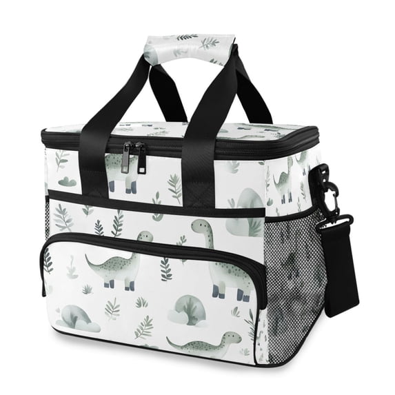 FORMRS Insulated Cooler Bag 24 Cans Capacity Soft Leakproof Lunch Box with Side Pockets, Green Dinosaur Pattern
