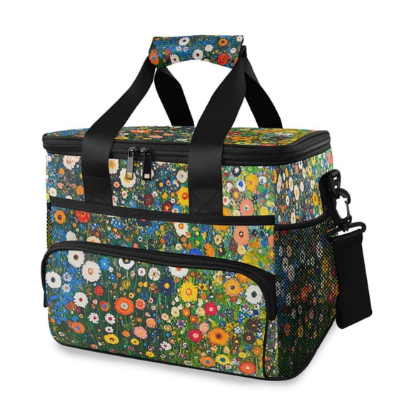 FORMRS Insulated Cooler Bag 24 Cans Capacity Soft Leakproof Lunch Box with Side Pockets, Green Floral Garden