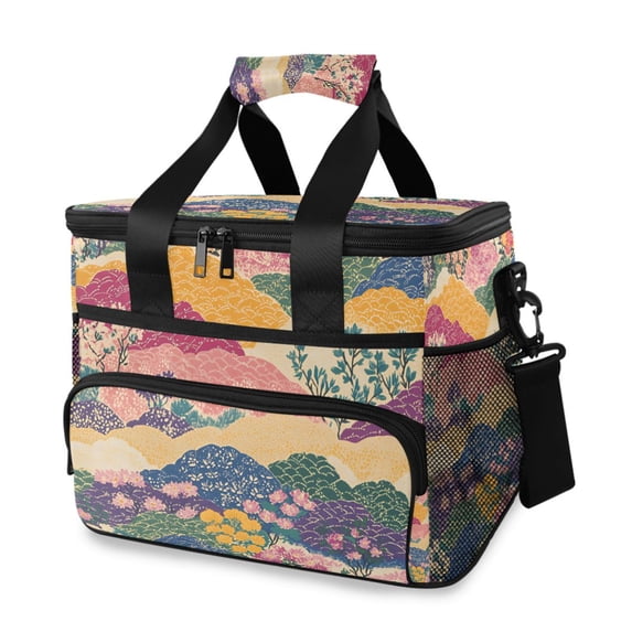 FORMRS Insulated Cooler Bag 24 Cans Capacity Soft Leakproof Lunch Box with Side Pockets, Green Floral Wave