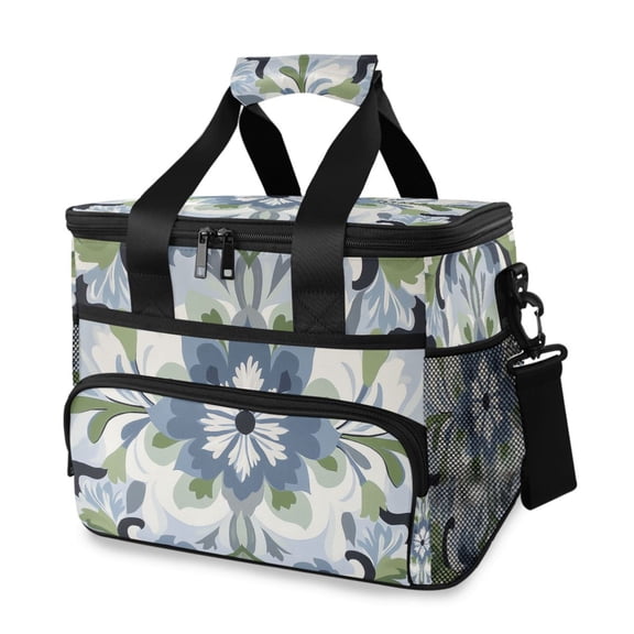 FORMRS Insulated Cooler Bag 24 Cans Capacity Soft Leakproof Lunch Box with Side Pockets, Green Floral