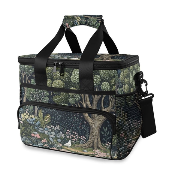 FORMRS Insulated Cooler Bag 24 Cans Capacity Soft Leakproof Lunch Box with Side Pockets, Green Forest Scene