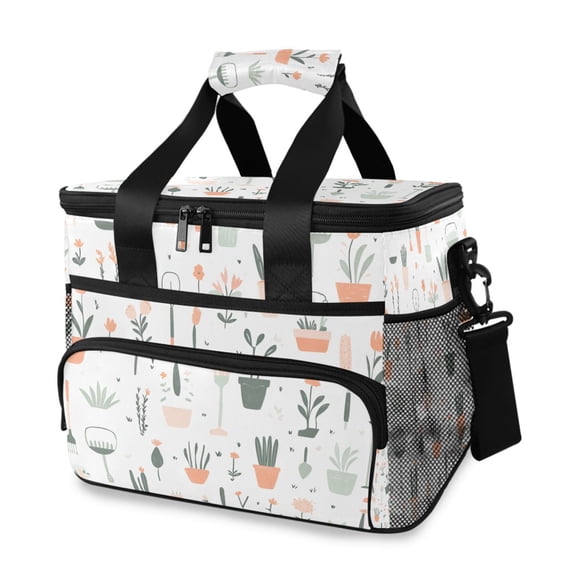 FORMRS Insulated Cooler Bag 24 Cans Capacity Soft Leakproof Lunch Box with Side Pockets, Green Garden Pattern