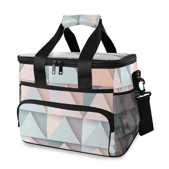 FORMRS Insulated Cooler Bag 24 Cans Capacity Soft Leakproof Lunch Box with Side Pockets, Green Geometric
