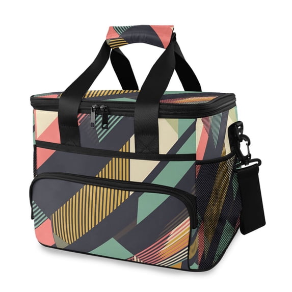 FORMRS Insulated Cooler Bag 24 Cans Capacity Soft Leakproof Lunch Box with Side Pockets, Green Geometric