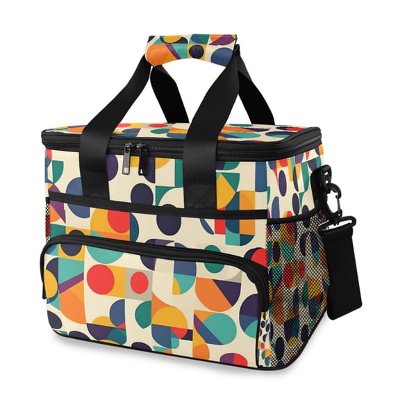 FORMRS Insulated Cooler Bag 24 Cans Capacity Soft Leakproof Lunch Box with Side Pockets, Green Geometric