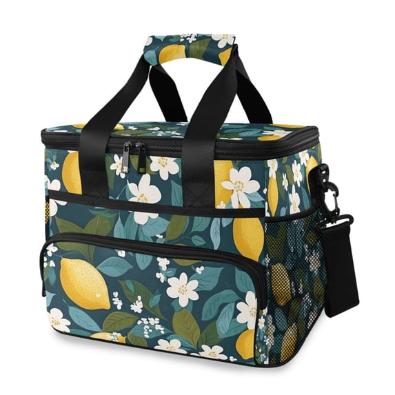 FORMRS Insulated Cooler Bag 24 Cans Capacity Soft Leakproof Lunch Box with Side Pockets, Green Lemon Leaves