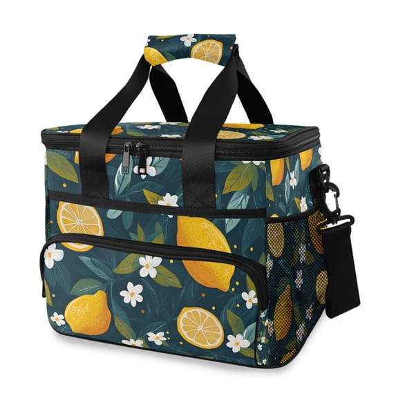 FORMRS Insulated Cooler Bag 24 Cans Capacity Soft Leakproof Lunch Box with Side Pockets, Green Lemons